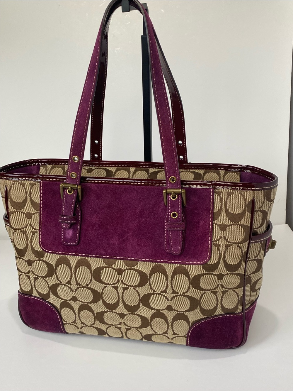 Coach Vintage Signature C Purple Suede Turnlock Tote - Picture 11 of 15